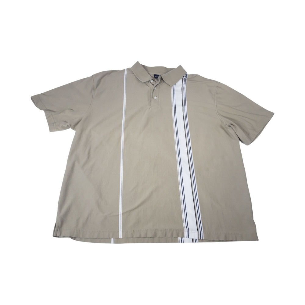 Puritan Mens 2XL Tan Vertical Vintage Racing Stripe Short Sleeve Polo Shirt